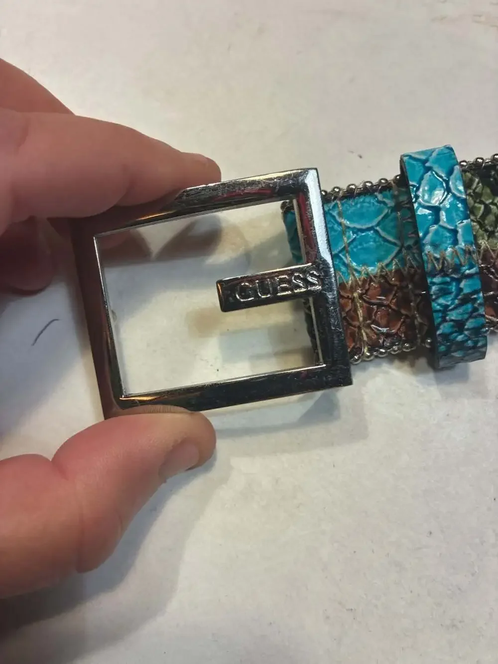 Guess Style 958006 Multicolor Faux Snakeskin Patchwork Rhinestone Studded Belt S